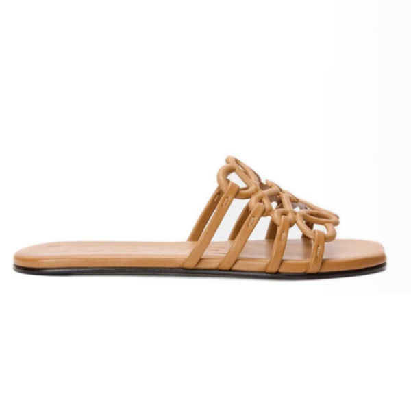 '- LOEWE Petal Anagram slide in soft calfskin Camel